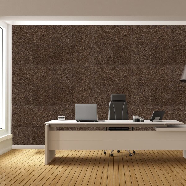 dark cork wall tiles on office wall